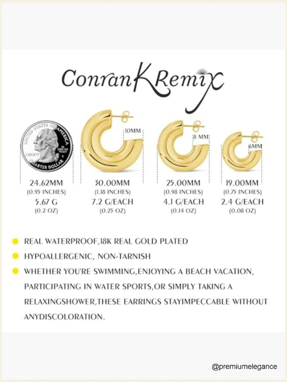 Lightweight Hollow Chunky Gold Hoop Earrings Women Waterproof Non Tarnish